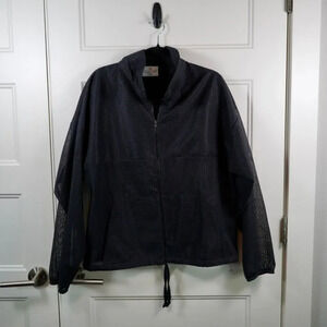 Vtg 90s Womens Sheer Top M Black Gauzy Zip Collared Shirt Shacket Sun Protection